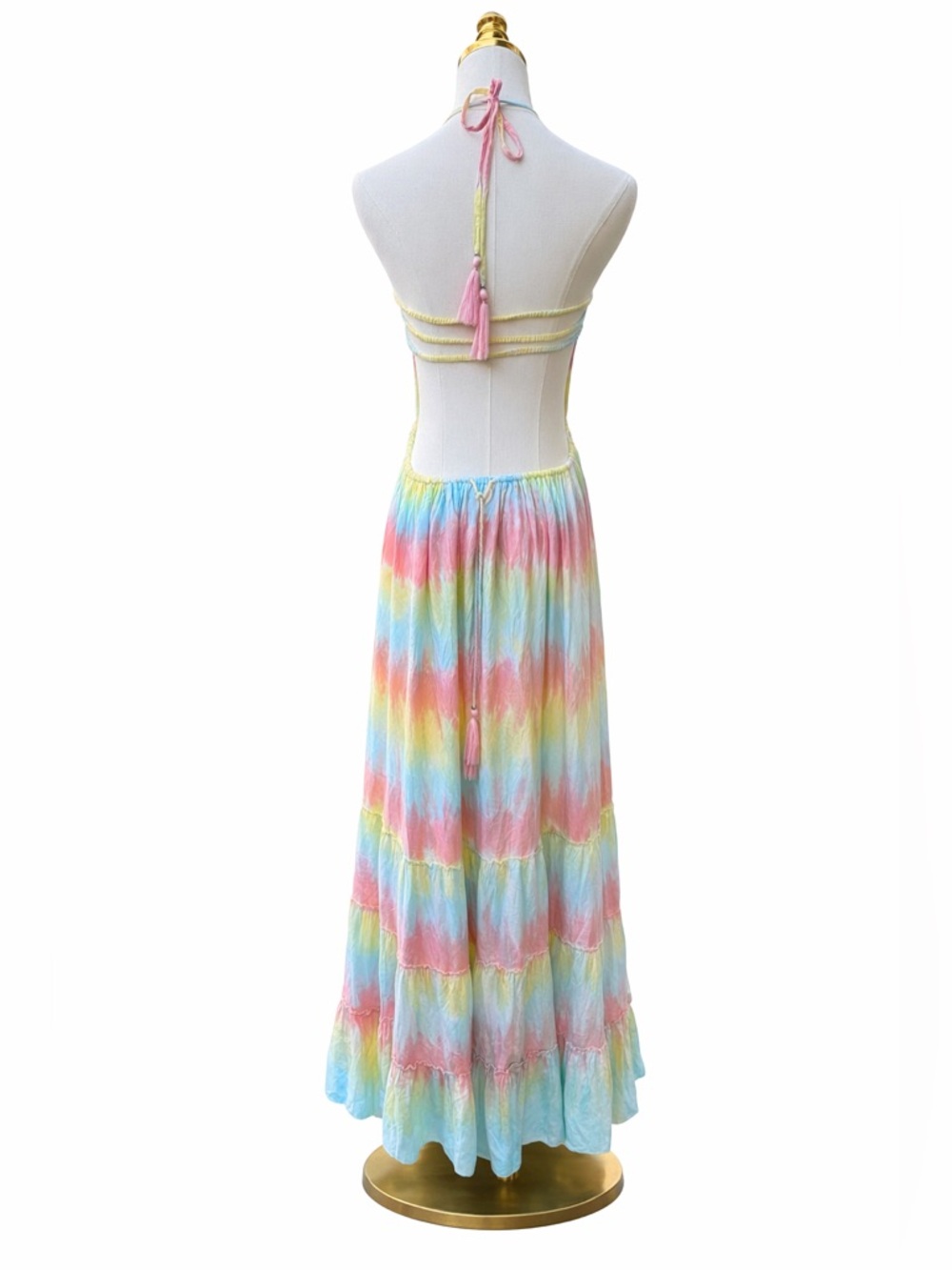 🌺 Tiare Hawaii Naia Smocked Halter Maxi Dress Bali Summer Boho Beach Resort ☀️ - Picture 6 of 12